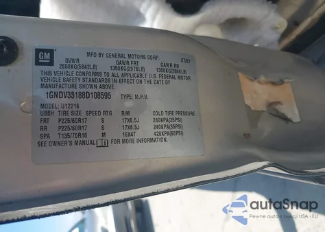 2008 Chevrolet Uplander Lt from USA, damaged, VIN 1GNDV33188D108595